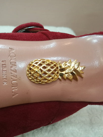 Aquazzura Blossom Suede Pointed Toe Mules Red Size 35.5