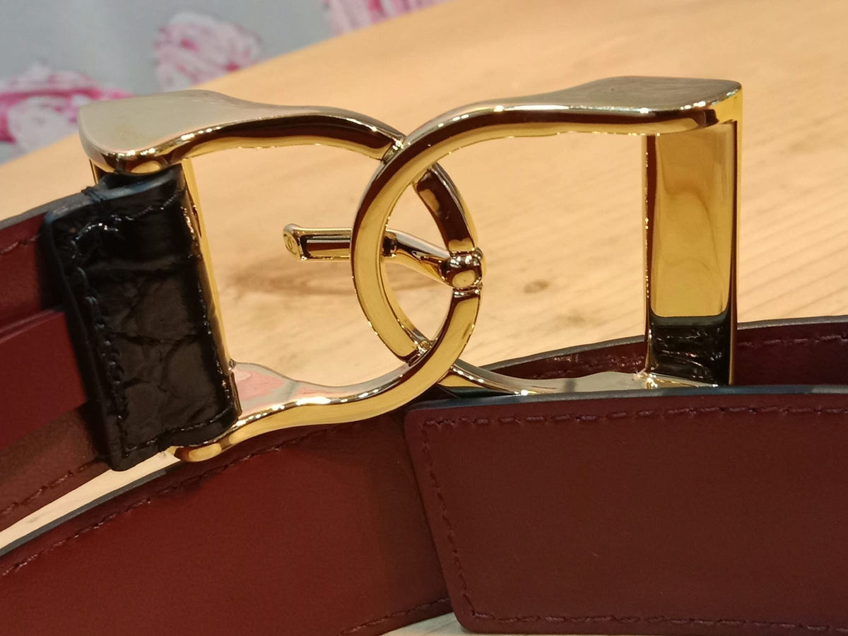 Chanel Crocodile Embossed Calfskin & Metal Belt Black Brandnew