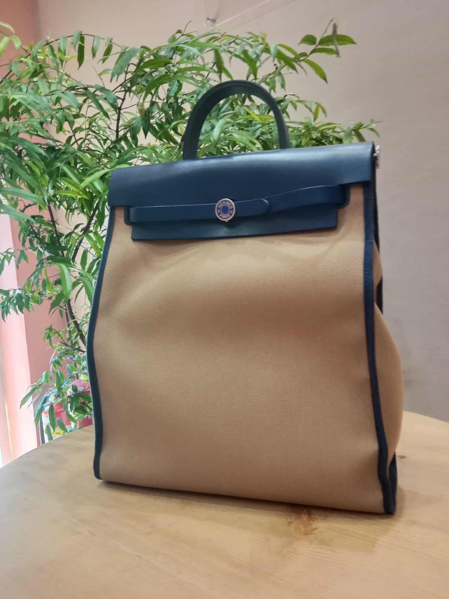 Hermes Herbag Ado Zip Backpack Canvas Bicolor Tan/Blue Stamp U 2022