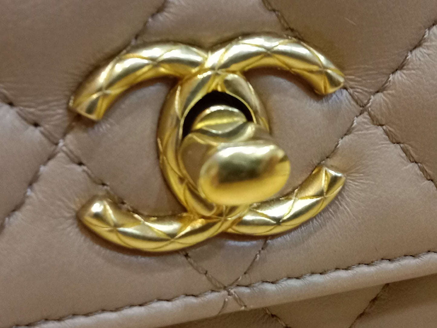 Chanel Quilted Wallet On Chain Lambskin Beige Microchipped
