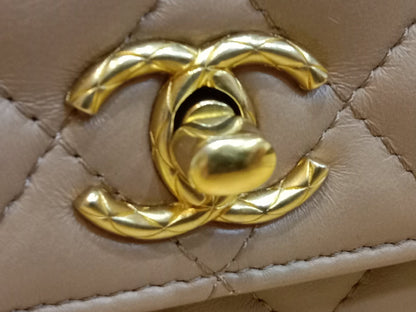 Chanel Quilted Wallet On Chain Lambskin Beige Microchipped