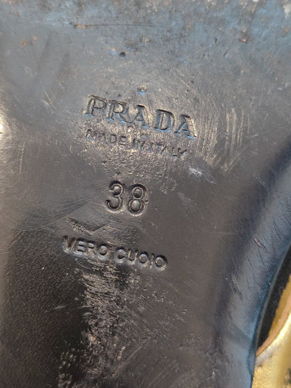 Prada Fairy SS2008 Suede Open-Toe Knee High Boots Black/Gold Size 38