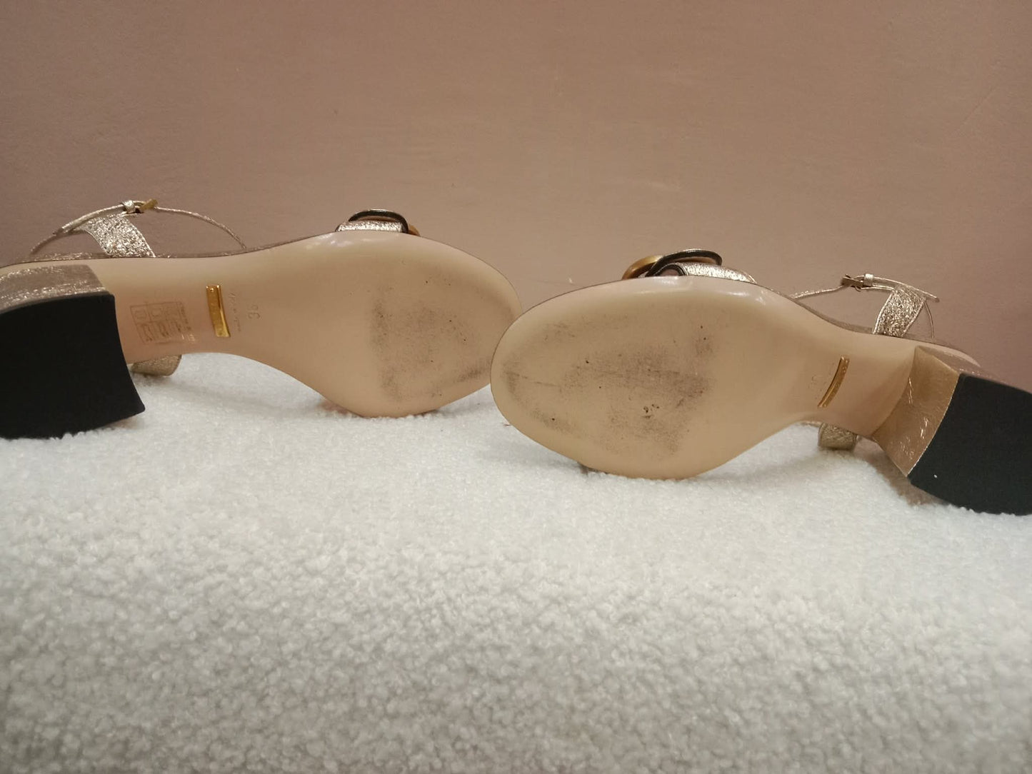 Gucci GG Marmont Sandals Metallic Gold Size 36