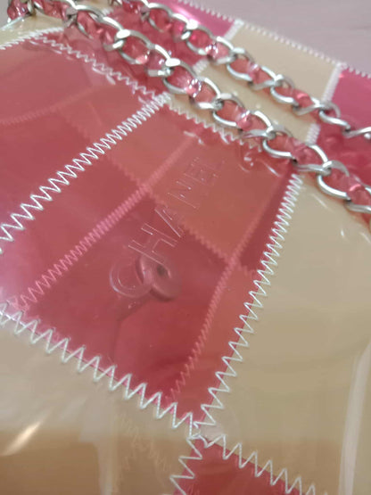 Chanel PVC Patchwork Stitched Flap Bag Beige/Pink Series 5