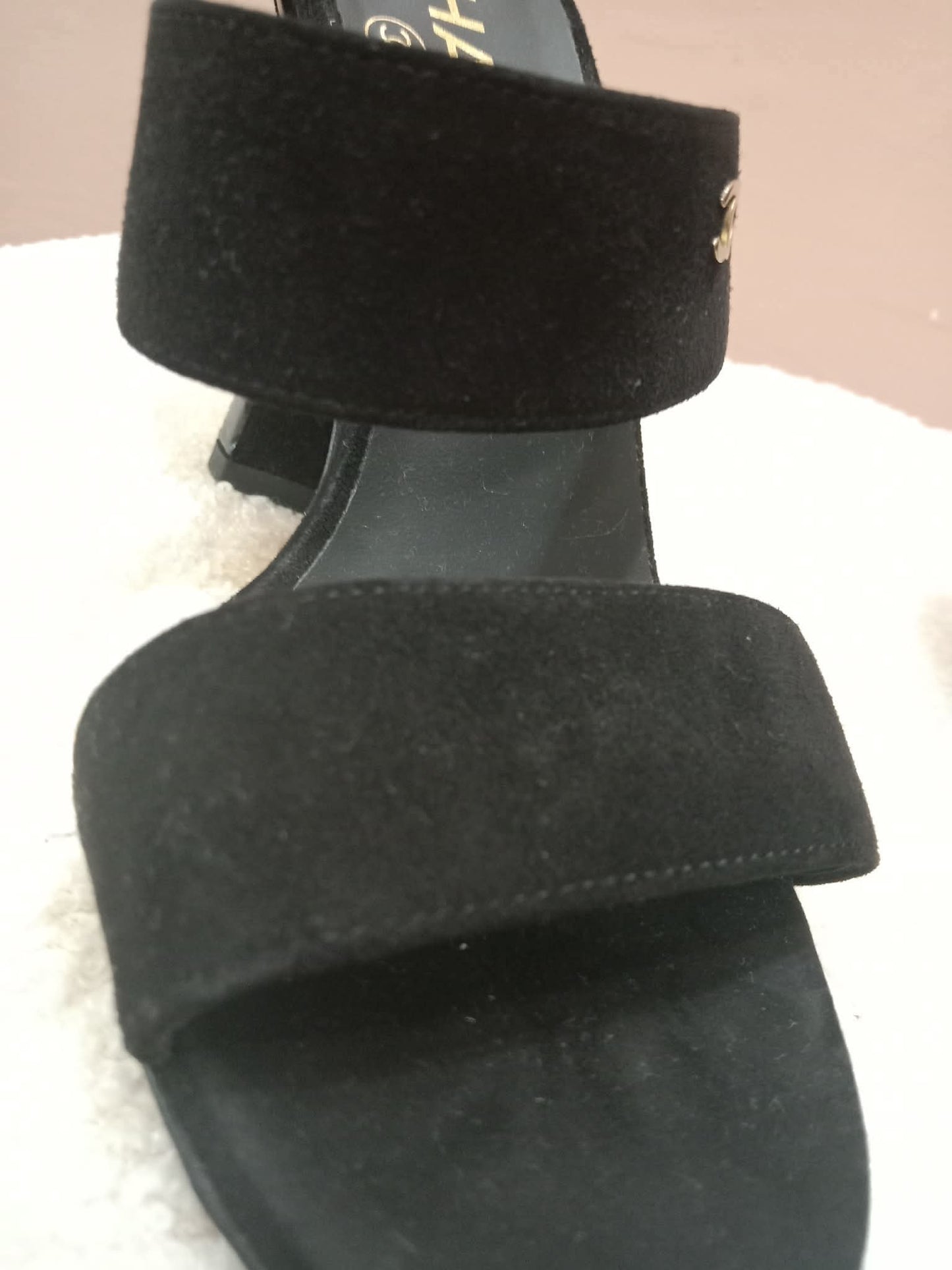Chanel Pearl Heel Mules Black Suede with Pearl Embedded Heels Size 36