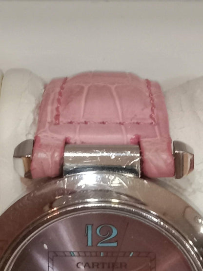 Cartier Pasha C Pink Blue Limited Edition Watch 35mm Stainless Steel Case Pink Alligator Leather Strap