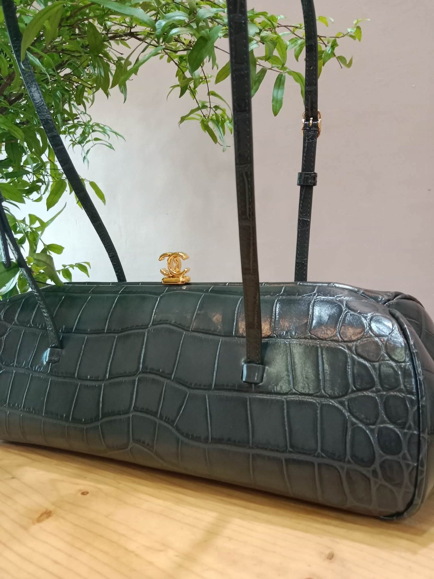 Chanel Crocodile Embossed Calfskin Clutch with Leather Strap Microchipped