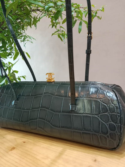 Chanel Crocodile Embossed Calfskin Clutch with Leather Strap Microchipped
