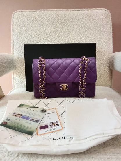 Chanel Metiers D'Art 2022 Timeless Classic Quilted Double Flap Small Caviar Microchipped Purple