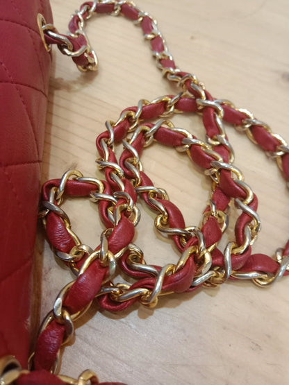 Chanel Red Matelasse Lambskin Chain Flap Shoulder Bag Series 1