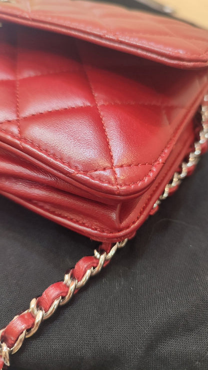 Chanel Wallet on Chain Red Lambskin Series 16