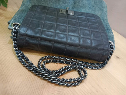 Chanel Vintage Denim and Leather Chocolate Bar Blue Green Denim Series 6