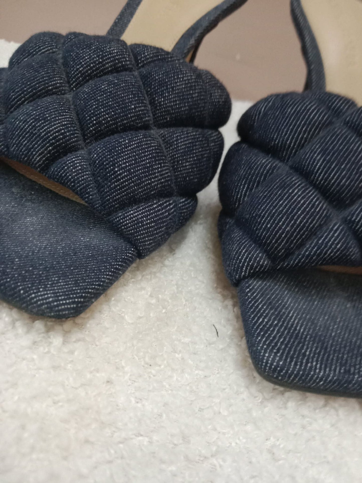Bottega Veneta Indigo Denim Matelasse Padded Mule Sandals Size 36
