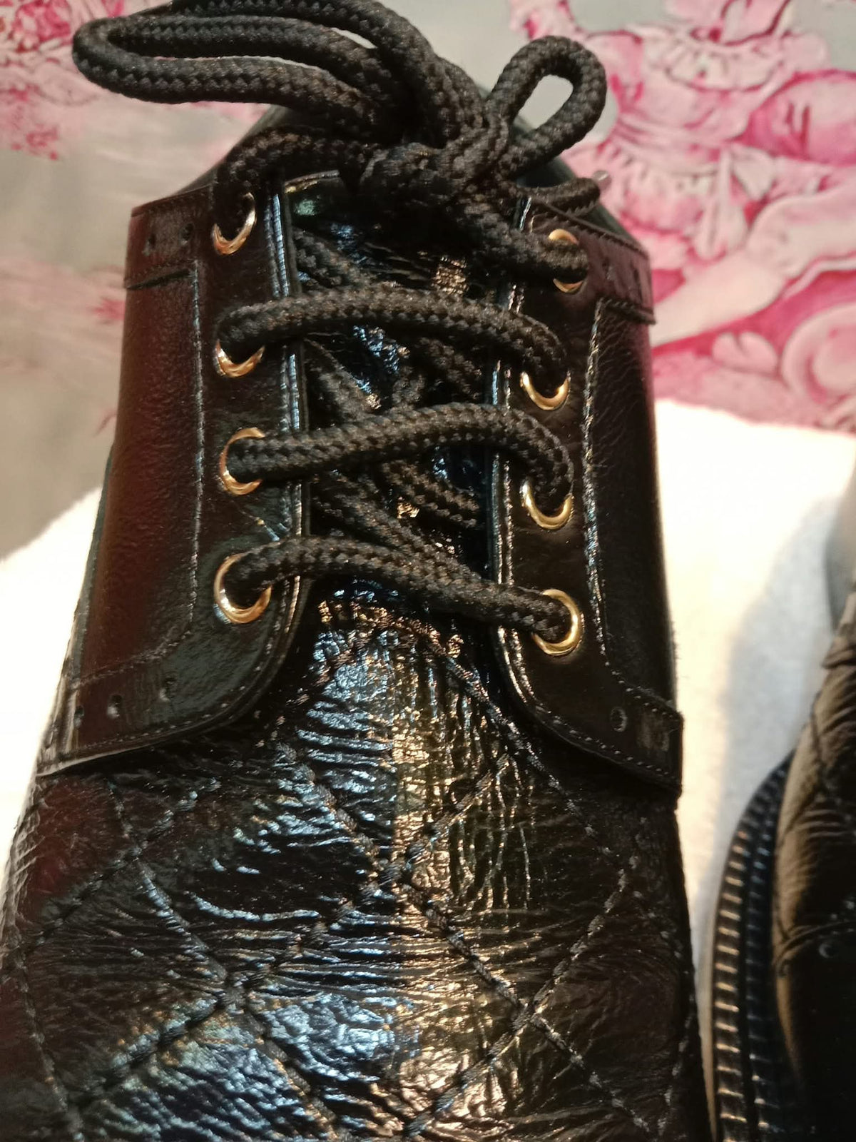 Chanel Quilted Leather Lace-up Oxfords Stacked Heels Black Size 39
