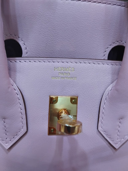 Hermes Birkin 25 Mauve Sylvestre Swift Rose Gold Hardware Stamp W 2024