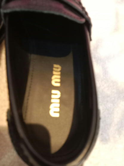Miu Miu Brushed Penny Loafers Leather Black Size 35