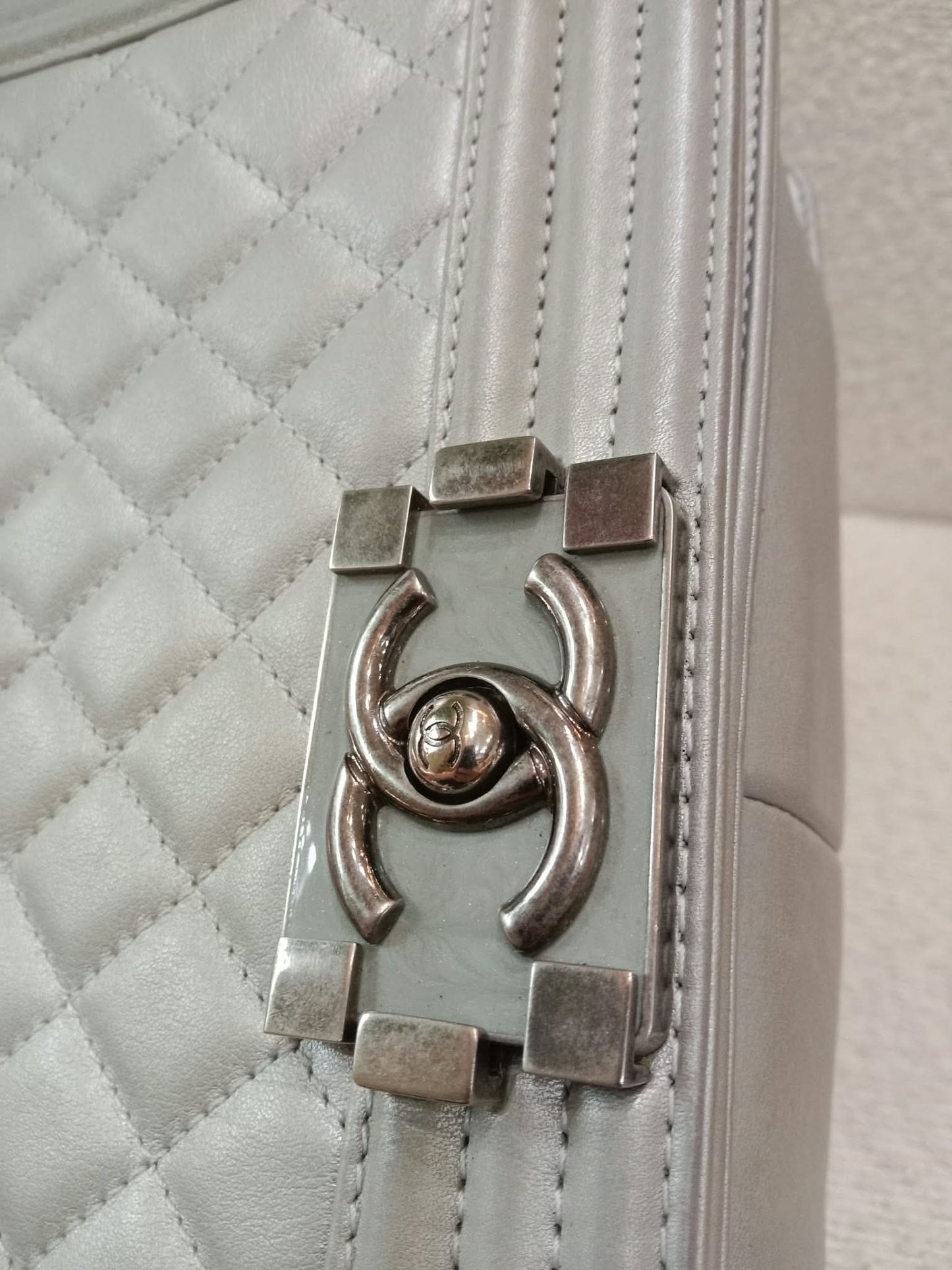 Chanel Le Boy Lambskin Old Medium Gray Series 20