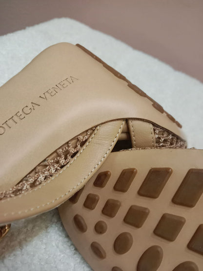 Bottega Veneta Mesh Nappa Chunky Chain Sandals Beige Size 36