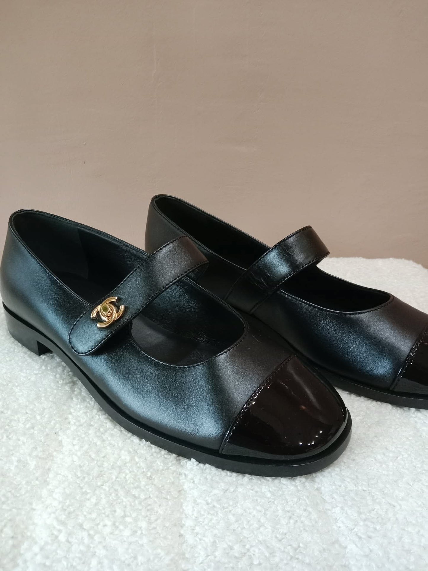 Chanel Mary Jane CC Clasp Flats Black Size 36.5