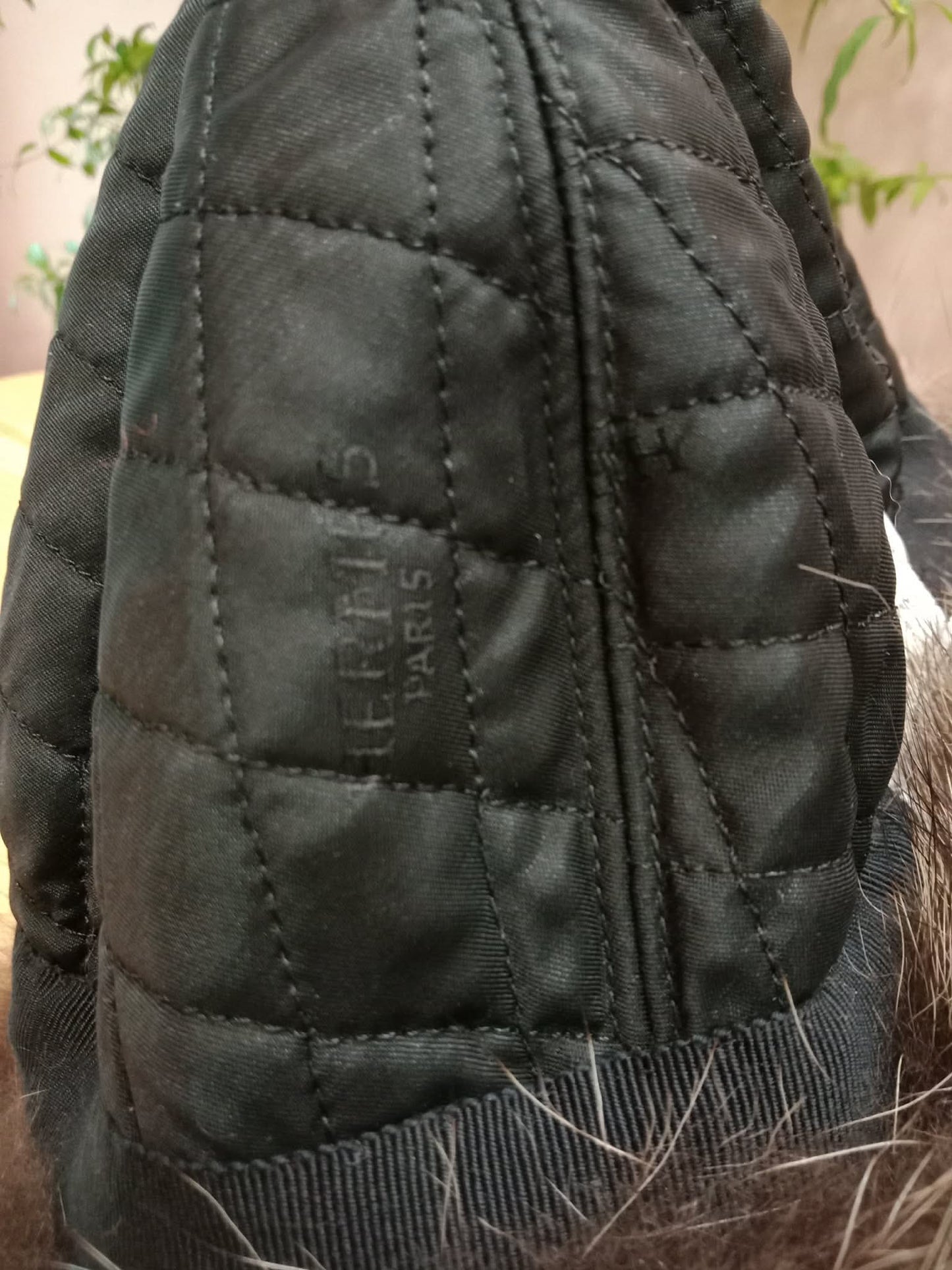 Hermes Black Quilted Leather Raccoon Winter Hat