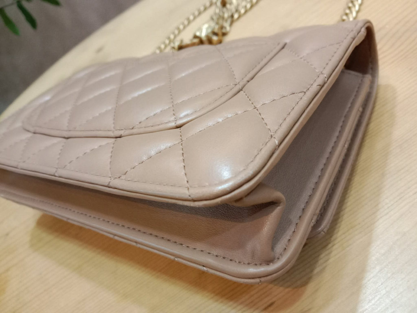 Chanel Quilted Wallet On Chain Lambskin Beige Microchipped