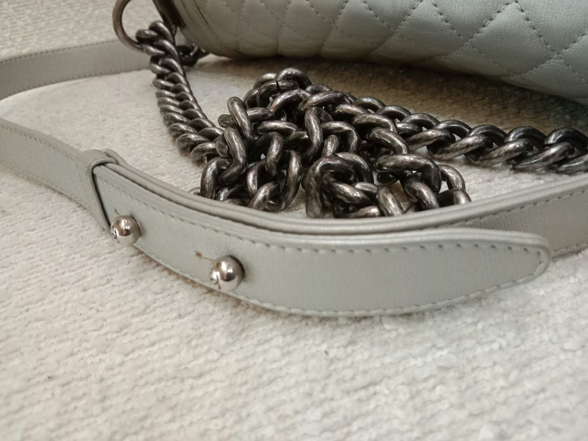 Chanel Le Boy Lambskin Old Medium Gray Series 20