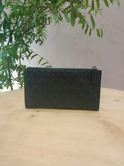 Chanel Black Quilted Caviar Leather Zip Pouch Series 25