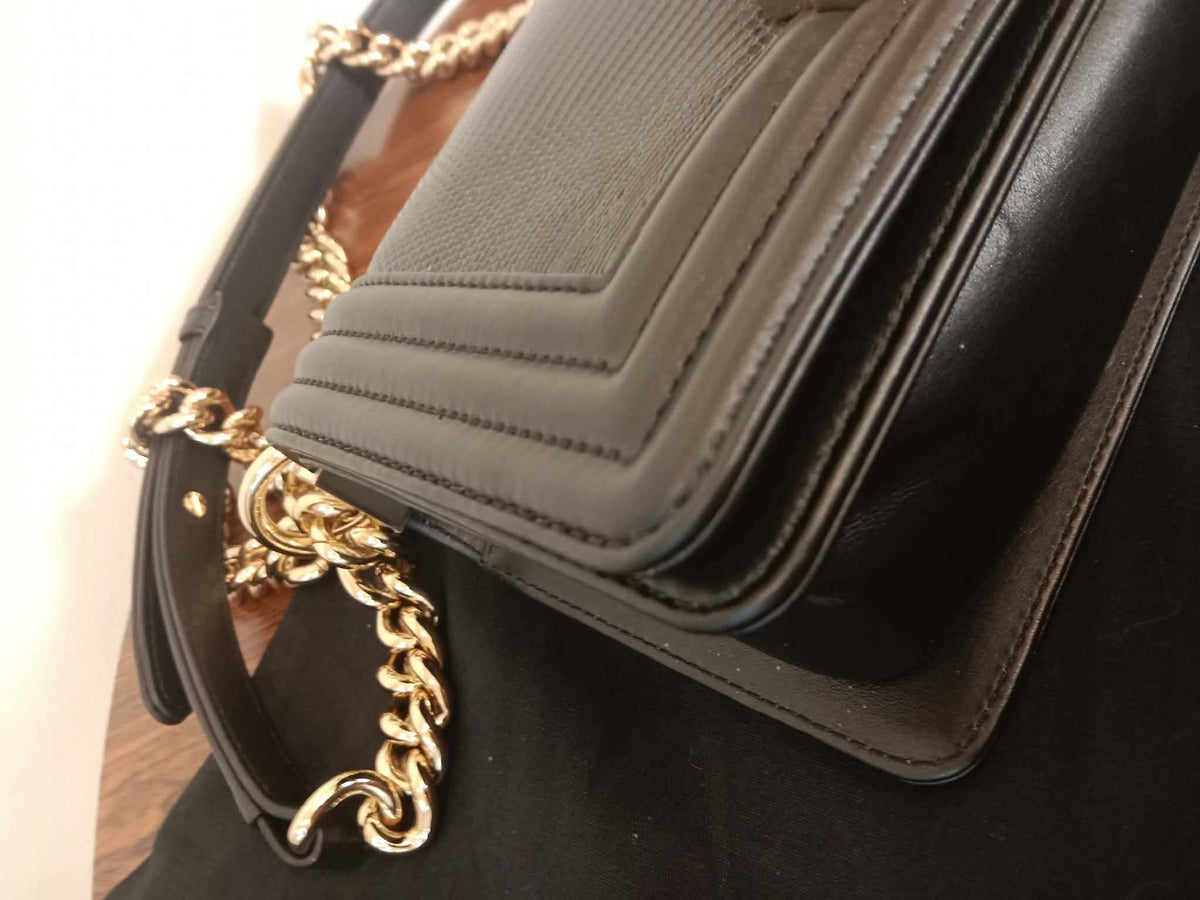 Chanel Leboy Lizard/Calfskin Black Leboy Small Series 27