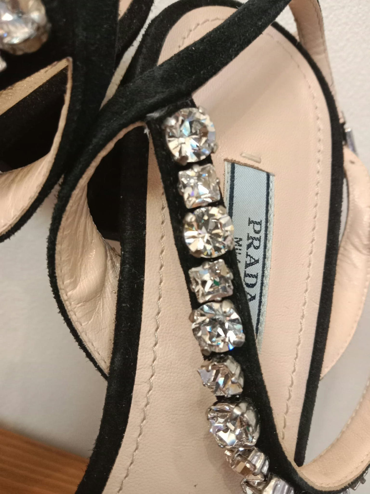Prada Black Satin Crystal-Embellished Sandals Size 37