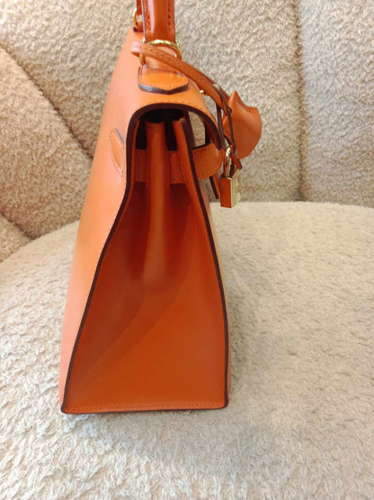 Hermes Kelly 28 Boxcalf Poppy Orange Stamp F Square