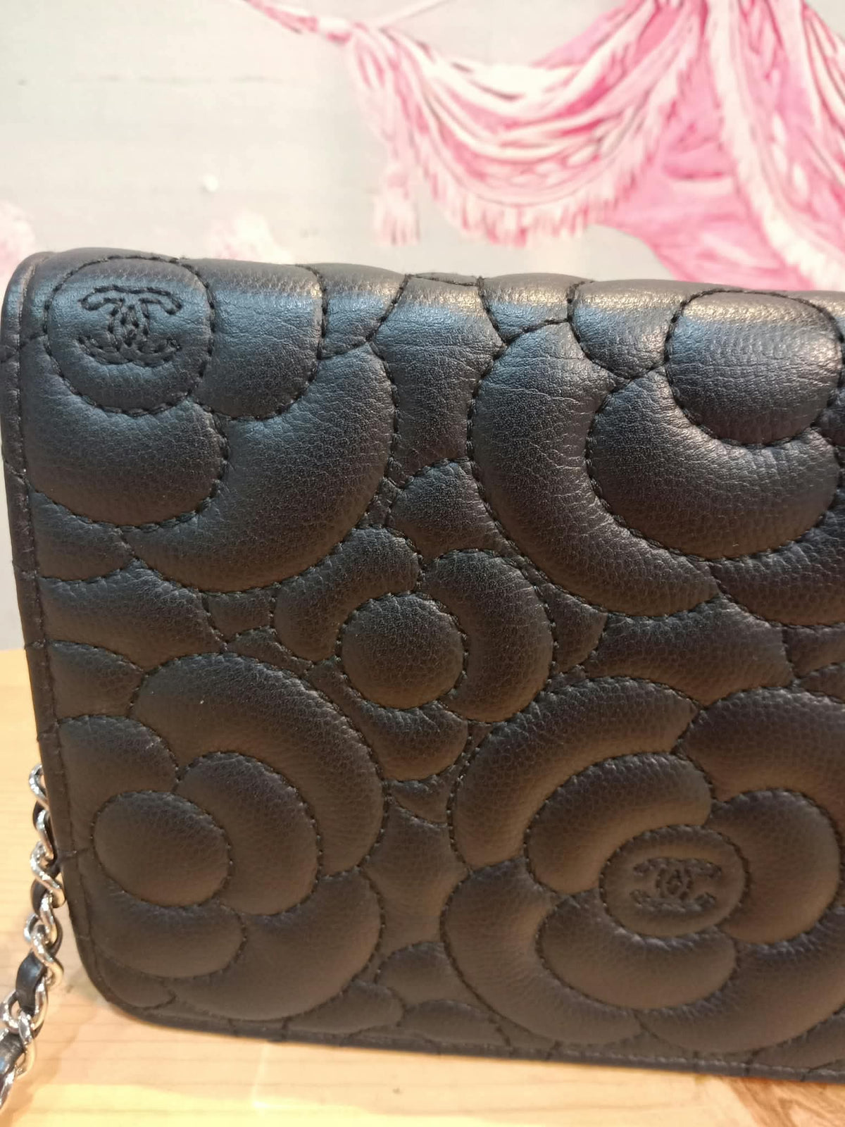 Chanel Camellia Embossed Wallet on Chain Black Series 24