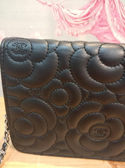 Chanel Camellia Embossed Wallet on Chain Black Series 24