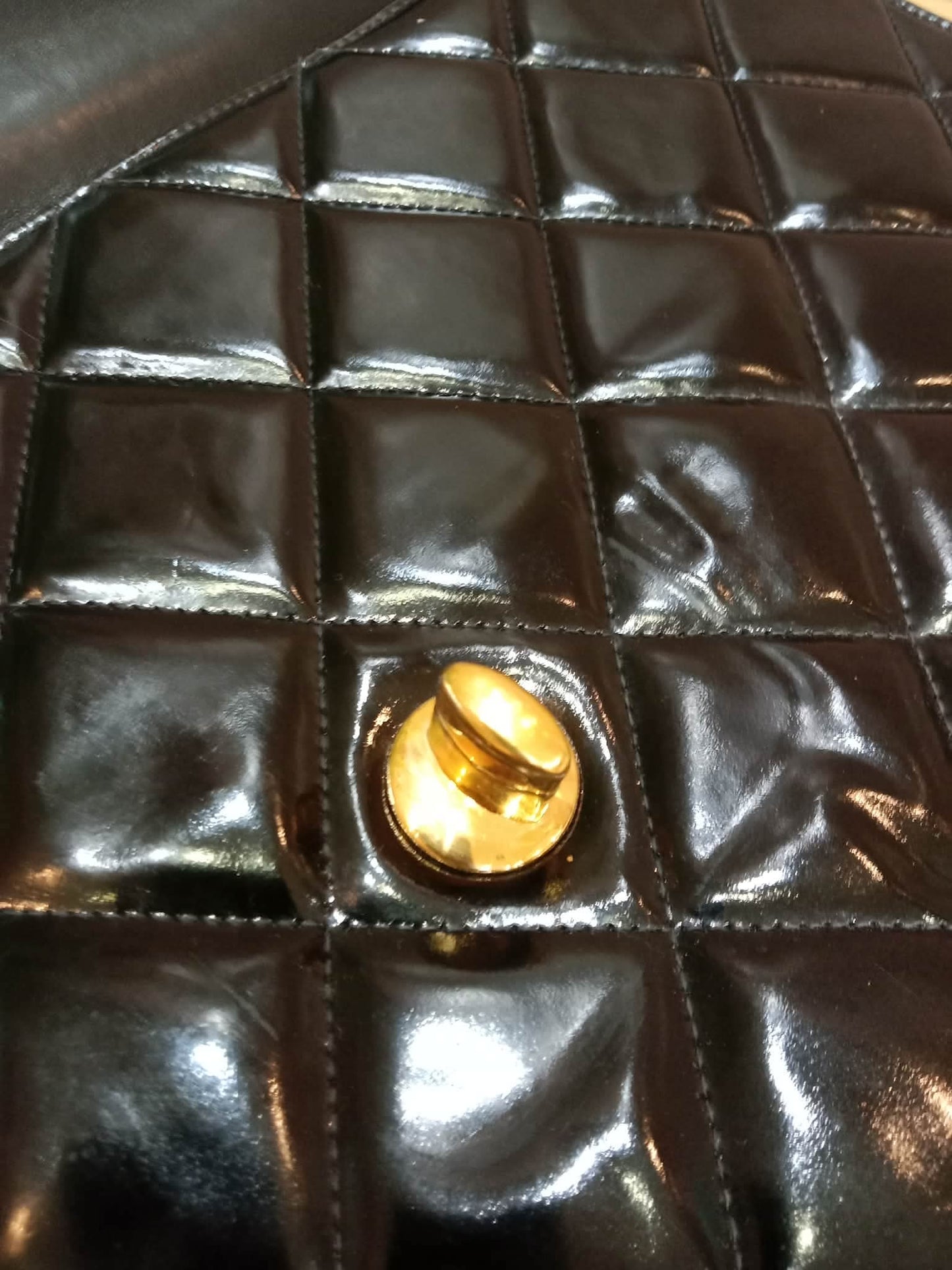 Chanel Vintage Briefcase Quilted Patent Black