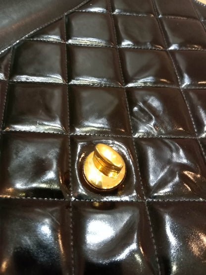 Chanel Vintage Briefcase Quilted Patent Black