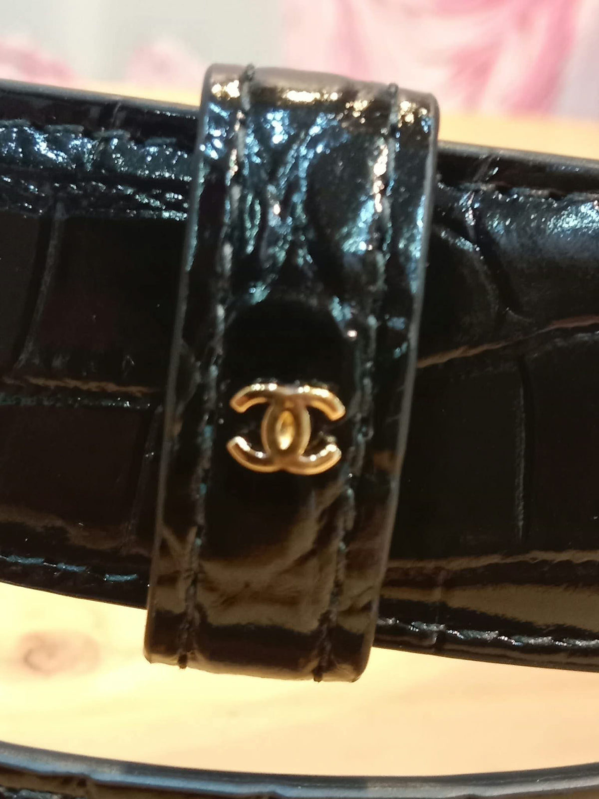Chanel Crocodile Embossed Calfskin & Metal Belt Black Brandnew