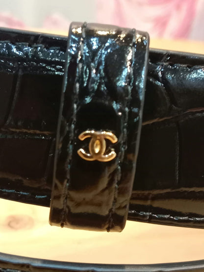 Chanel Crocodile Embossed Calfskin & Metal Belt Black Brandnew