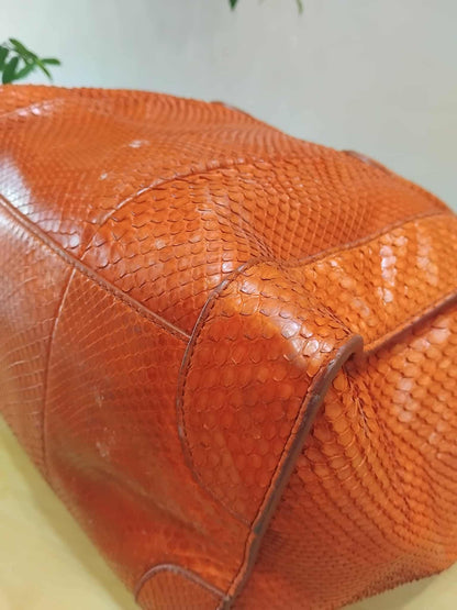 Celine Python Snakeskin Luggage Envelope Tote Bag Orange