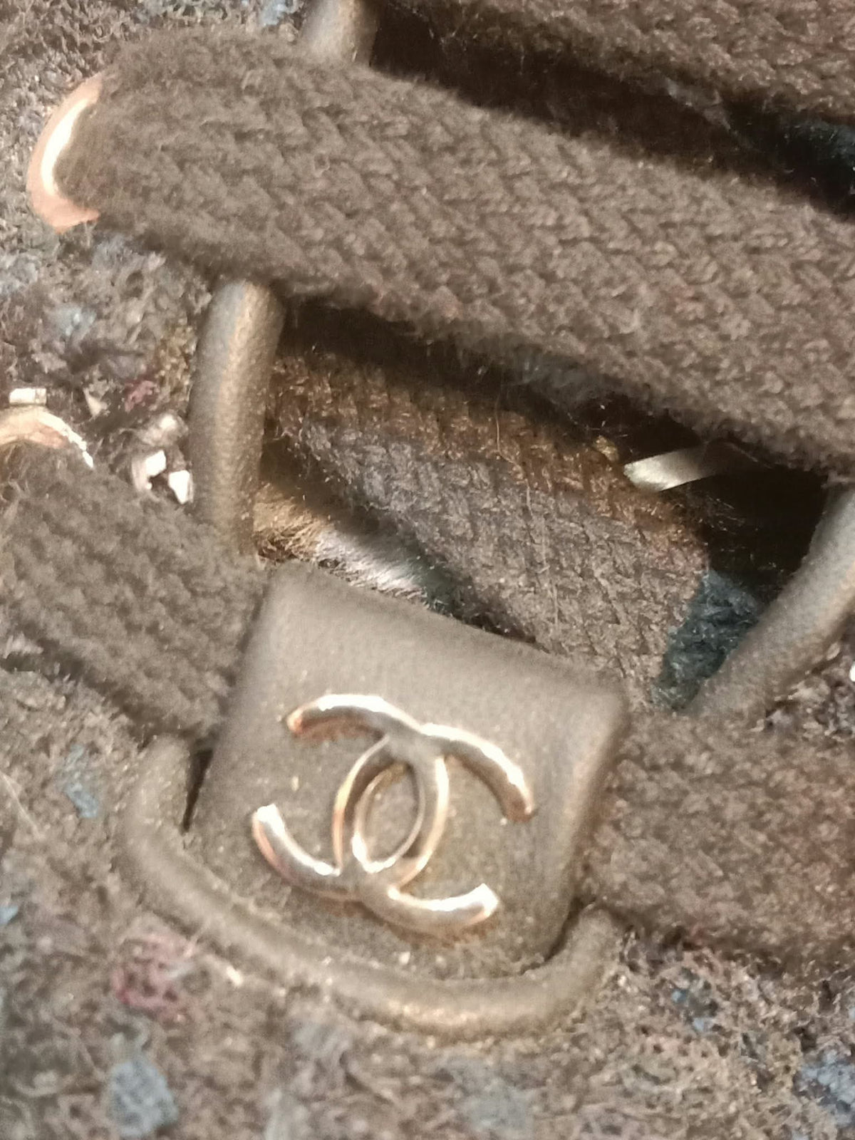 Chanel Tweed Sneakers Silver CC Logo 39 1/2