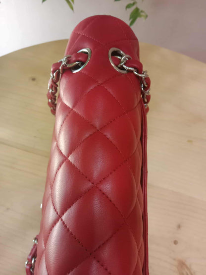 Chanel Timeless Red Quilted Lambskin Classic Double Flap Medium Series 17