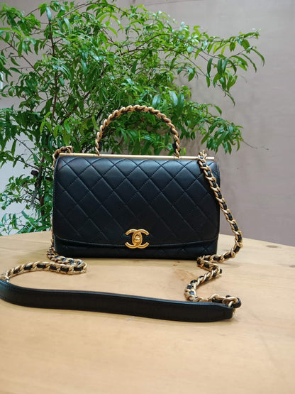 Chanel La Parisienne Quilted Lambskin Tophandle Bag Black Series 30