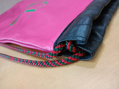 Gucci Printed Drawstring Backpack Grained Leather Pink/Black
