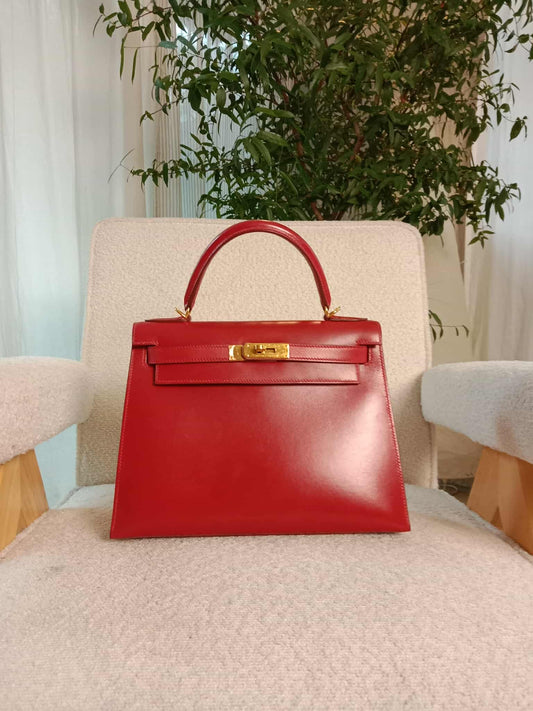 Hermes Kelly 28 Calfbox Leather Rouge VIF Stamp F Square 2002