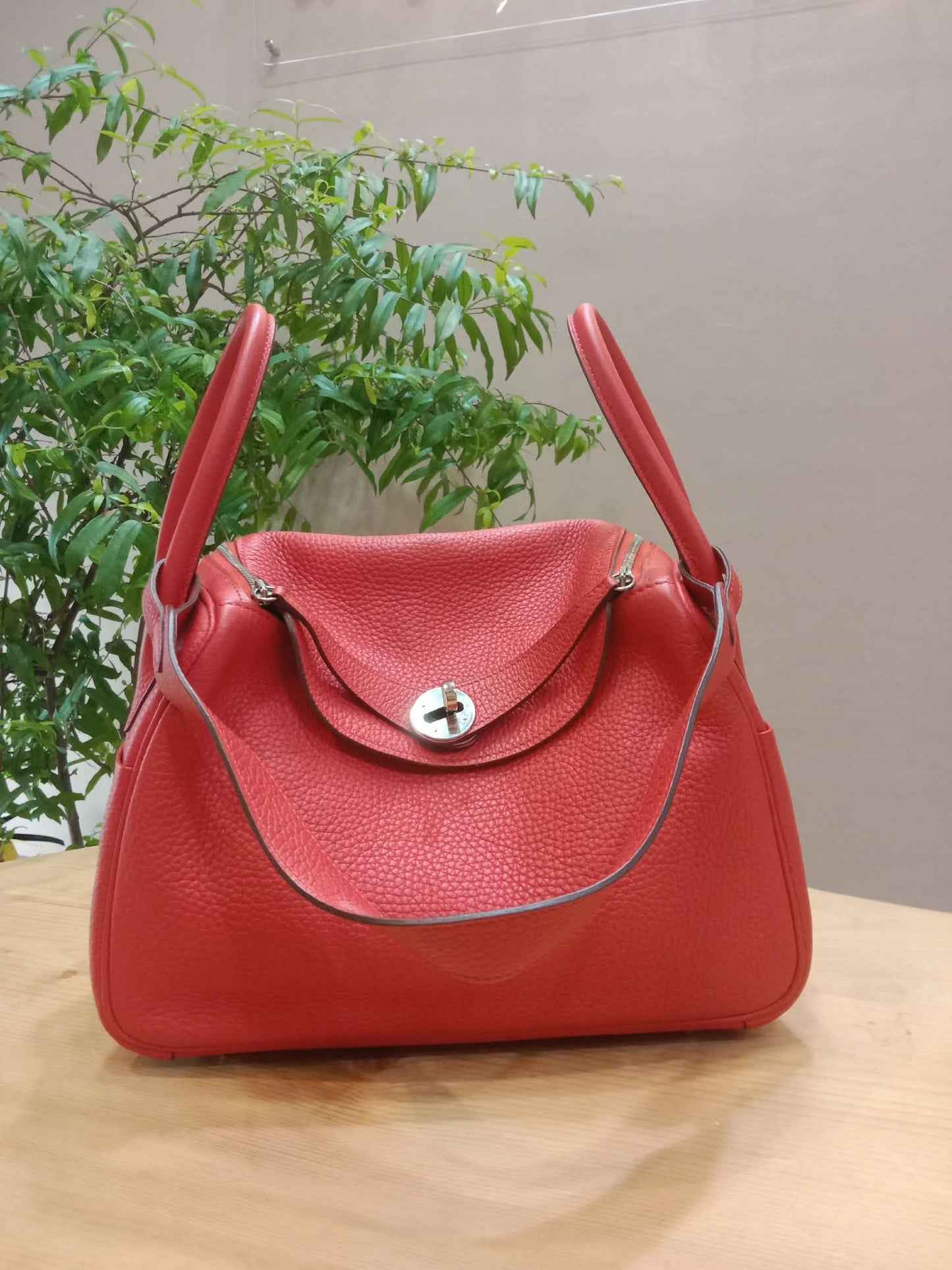 Hermes Lindy 26 Clemence Coral Red Stamp X 2016