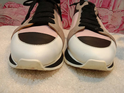 Hermes Rebus Sneakers Rose Aube/Black/White/Taupe Size 37.5