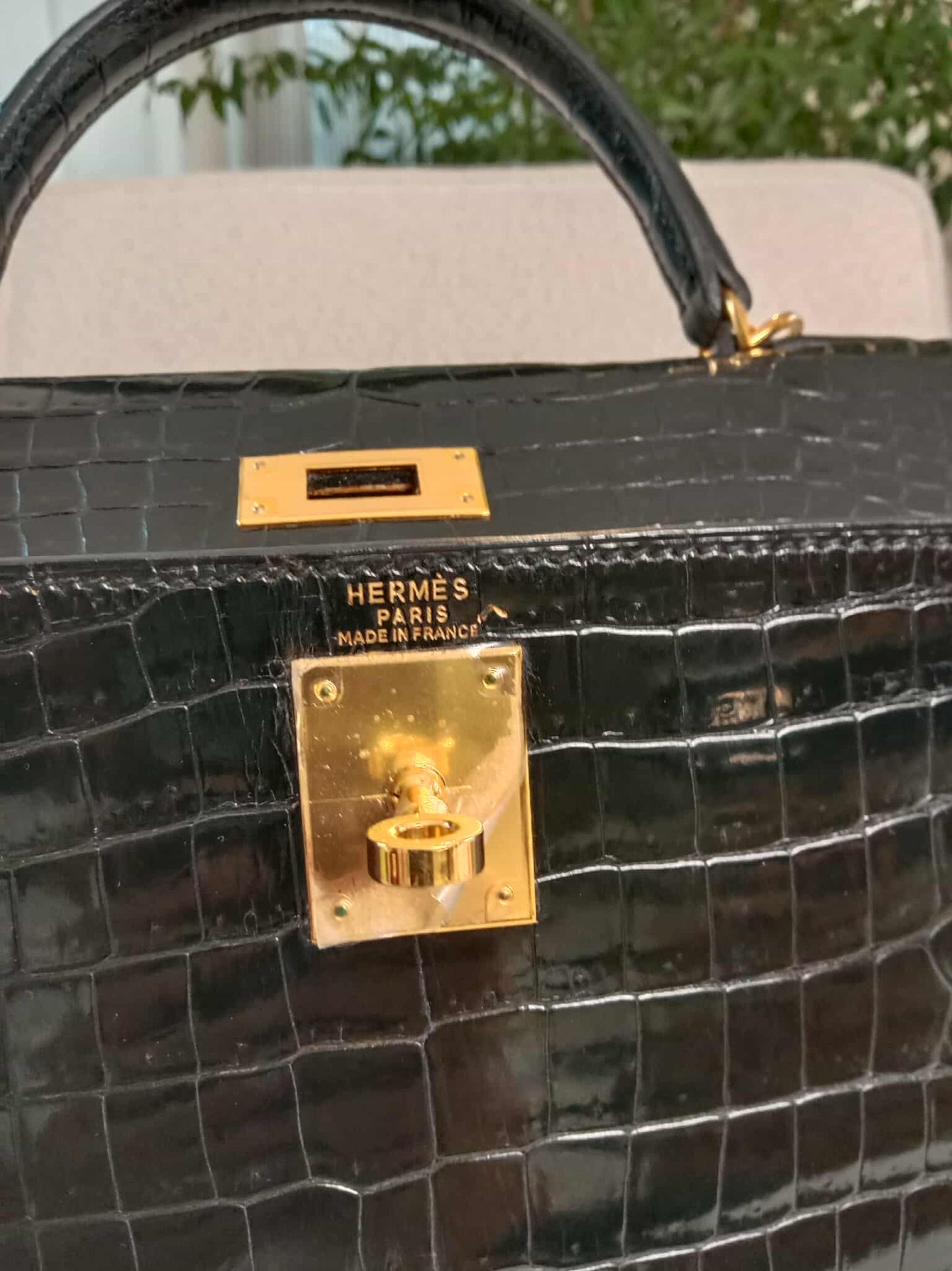 Hermes Kelly 28 Crocodile Noir Stamp S Circle 1989