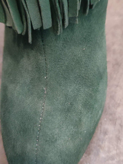Balmain Fringe Green Suede Boots Size 35