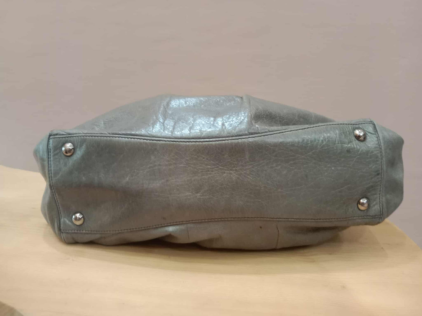 Miu Miu Leather Tote Bag Grey with Crystal Embellished Strap