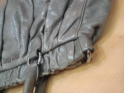 Miu Miu Leather Tote Bag Grey with Crystal Embellished Strap