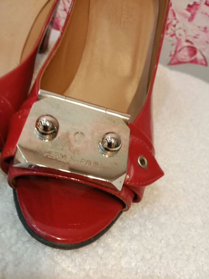 Hermes Heels Sandals Red Patent Size 38