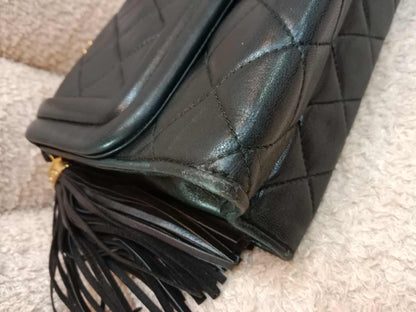 Chanel Vintage Chain Tassel Flap Bag Black Lambskin Series 0